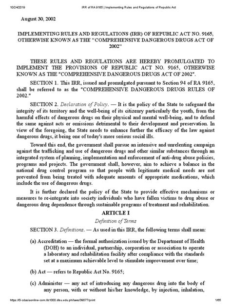 ra 9165 irr|Guidelines on the IRR of RA 9165 .